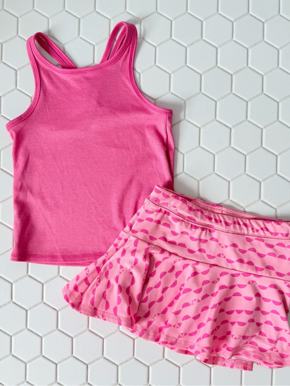 Cat & Jack Bright Pink Tank Top with Patterned Pink Skirt Set